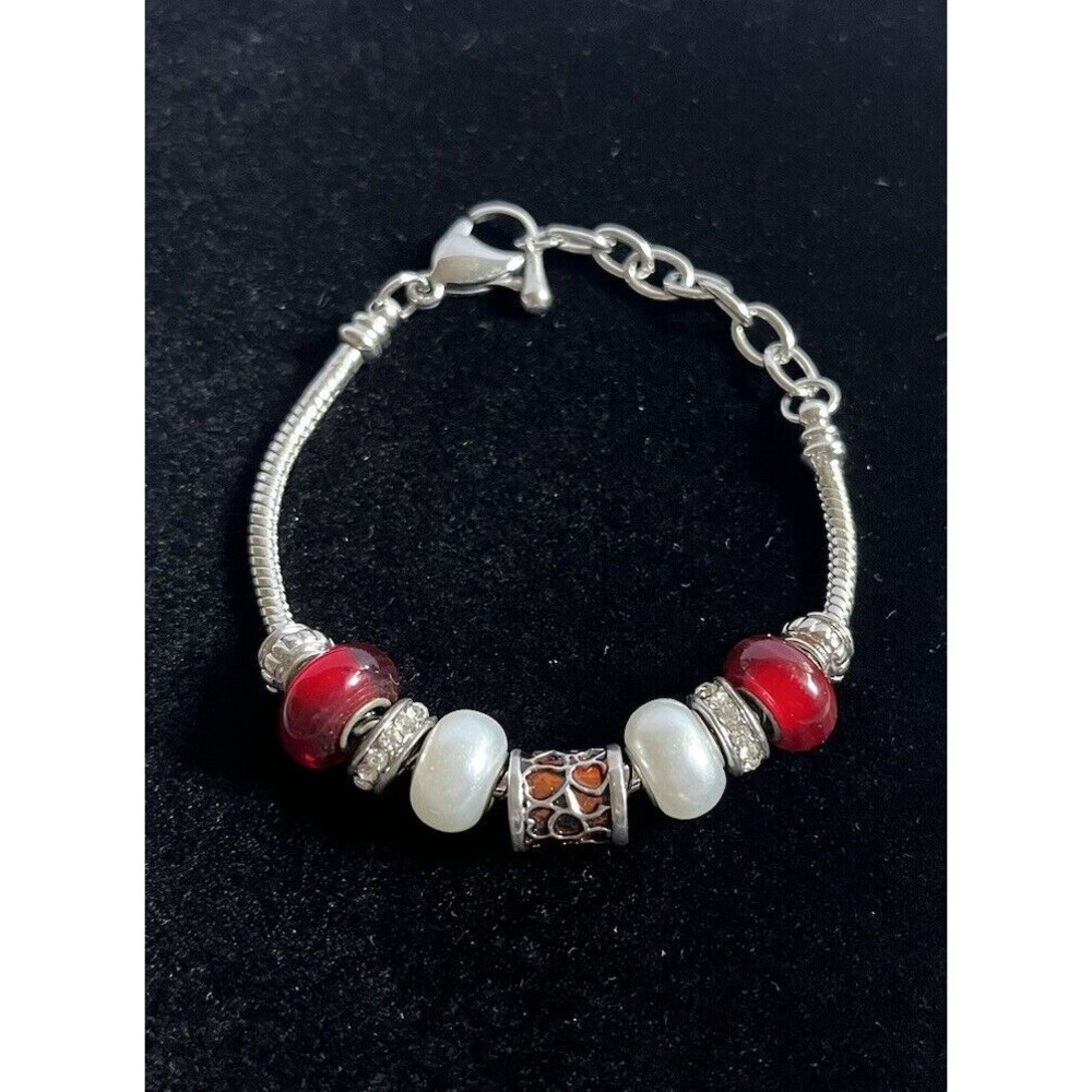 Bella Perlina Silver Tone Adjustable Red Charm Bracelet